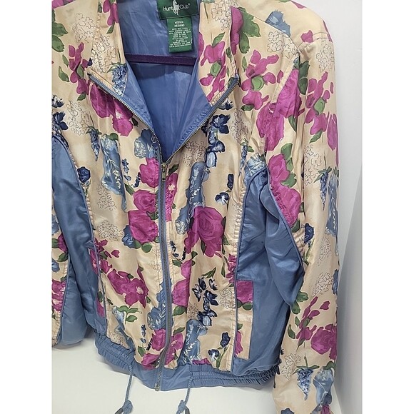 Hunt Club Vintage 90’s 100% Silk Floral Zipper Track jacket Sz Med Y2K - Picture 7 of 13